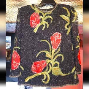 Laurence kazar 100% silk beaded Blouse,